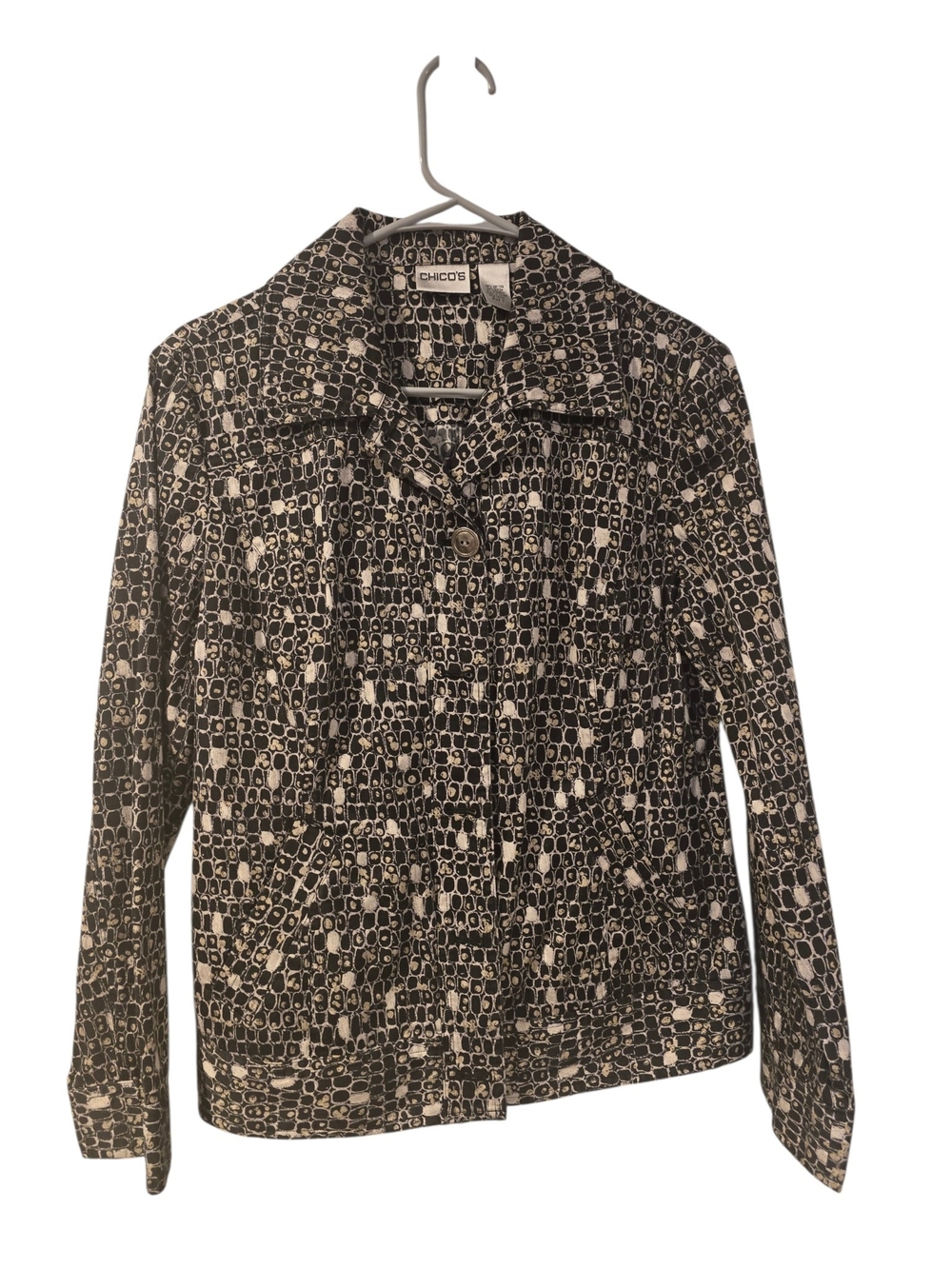 Chico’s Black & Cream Abstract Croc Print Jacket Size 0 - Picture 3 of 5